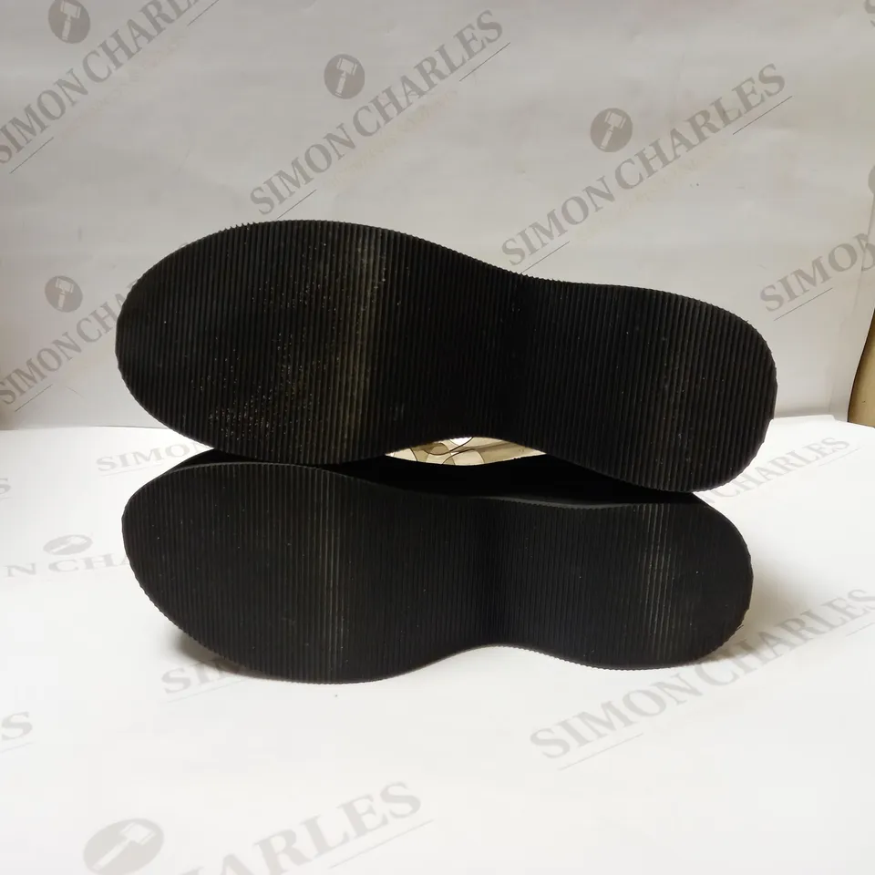 DESIGNER KOI VEGAN TUTTI FRUTTI BLACK JELLY FLATFORM SANDALS 