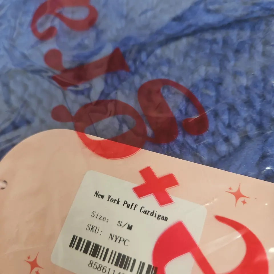 NEW YORK PUFF CARDIGAN – SIZE S/M, BLUE KNIT