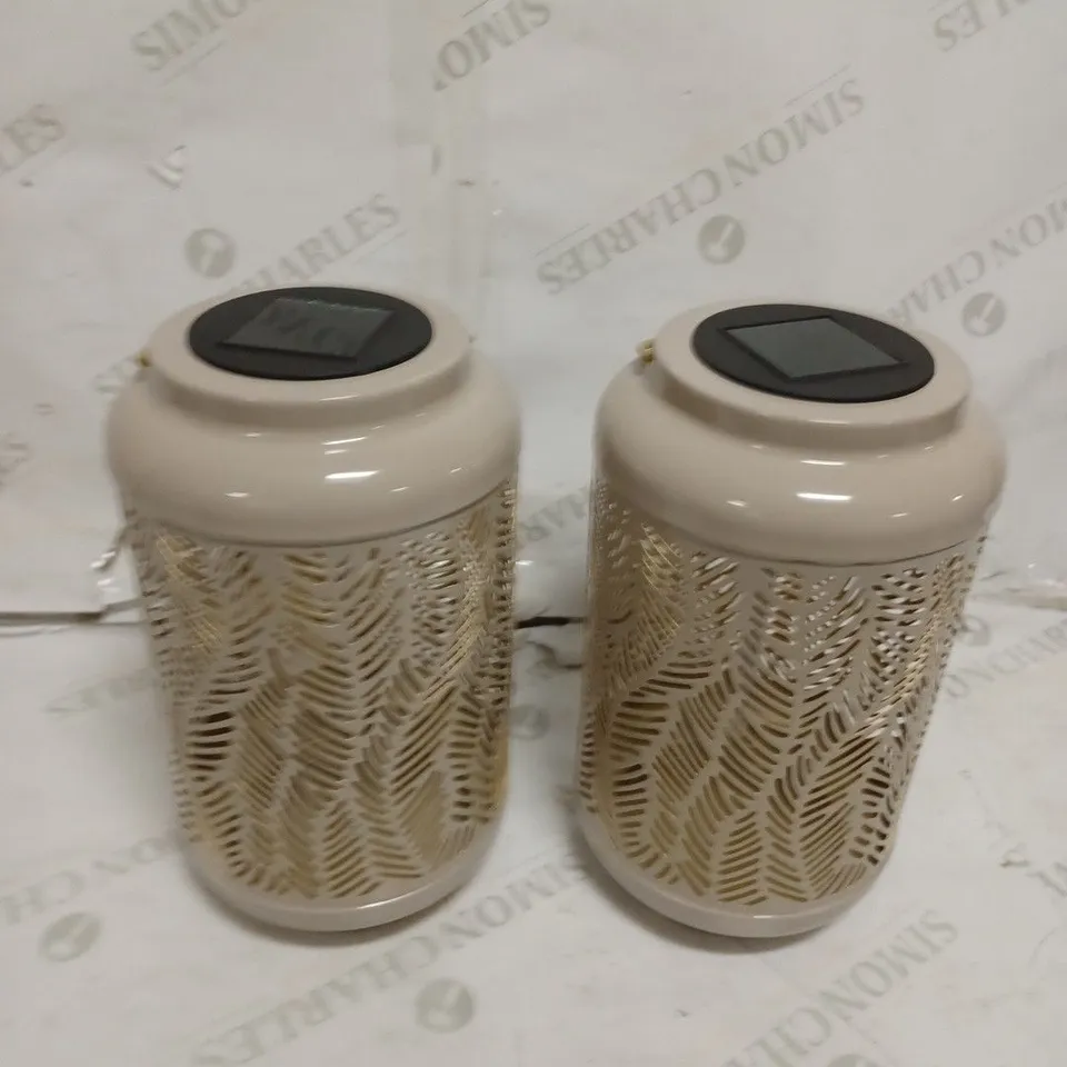 GARDEN REFLECTIONS SET OF 2 PATTERNED SOLAR LANTERNS, LEAF