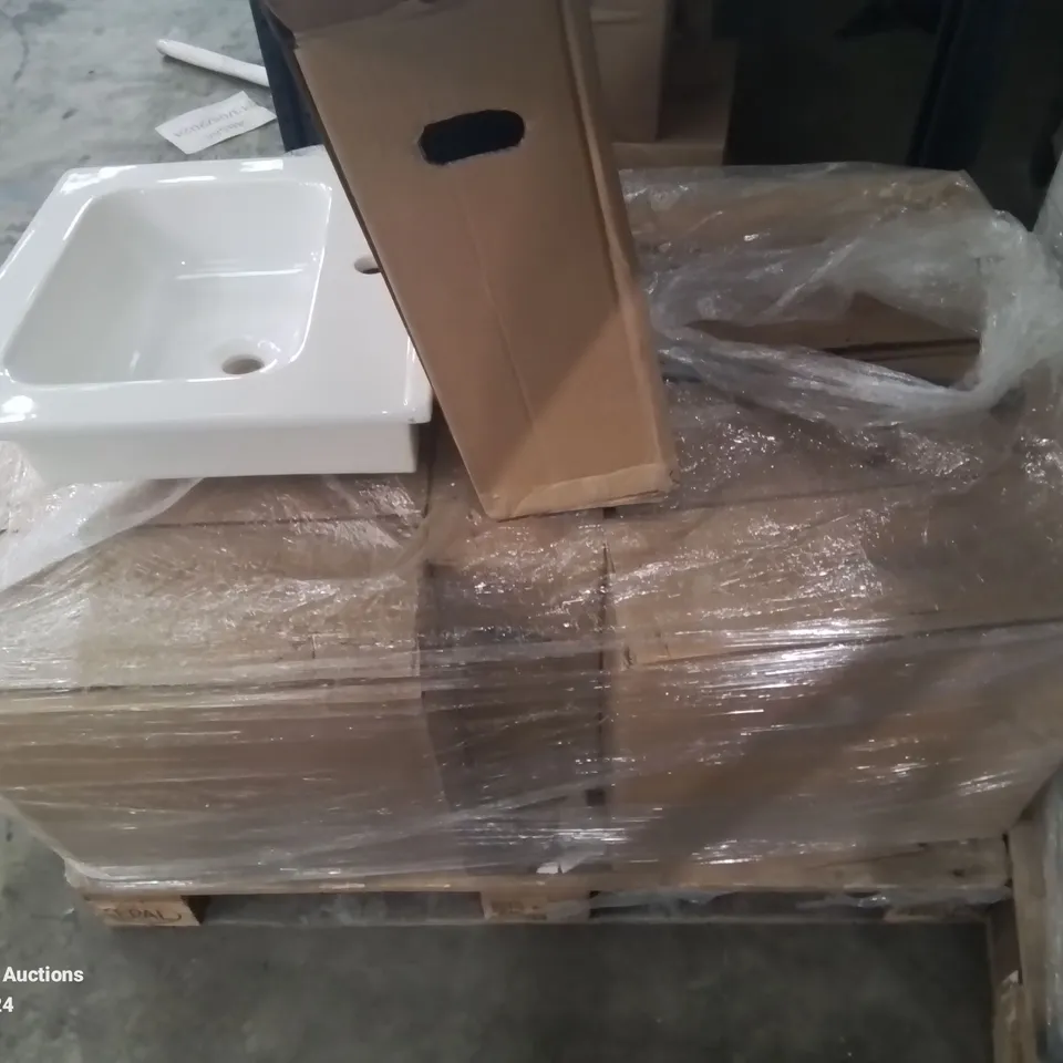 PALLET CONTAINING 10 BATHROOM PORCELAIN SINKS AS NEW