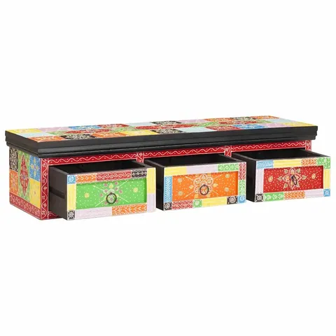BOXED VIDAXL TV CABINET MULTICOLOUR 100 X 30 X 24CM SOLID MANGO WOOD