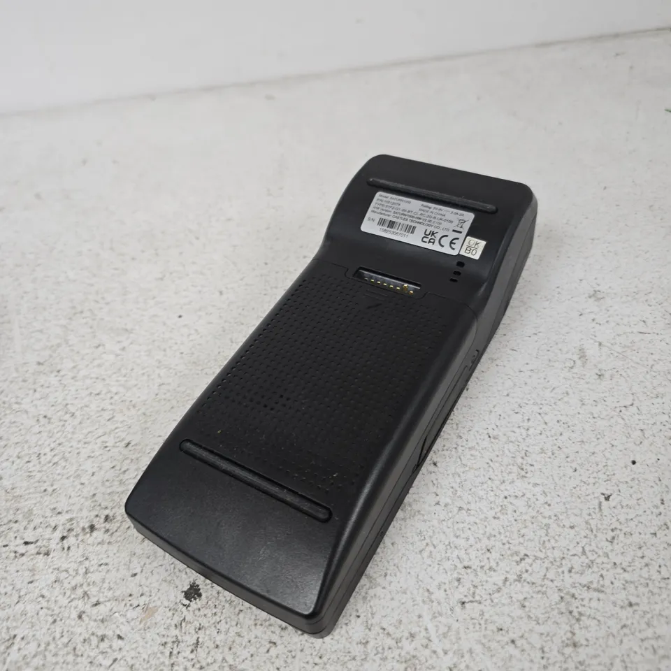 Black handheld card machine with display and card slot
