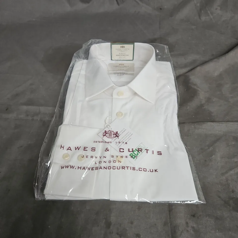 HAWES & CURTIS ST JAMES SLIM FIT NEW STRETCH SINGLE CUFF SHIRT IN WHITE SIZE 17/36