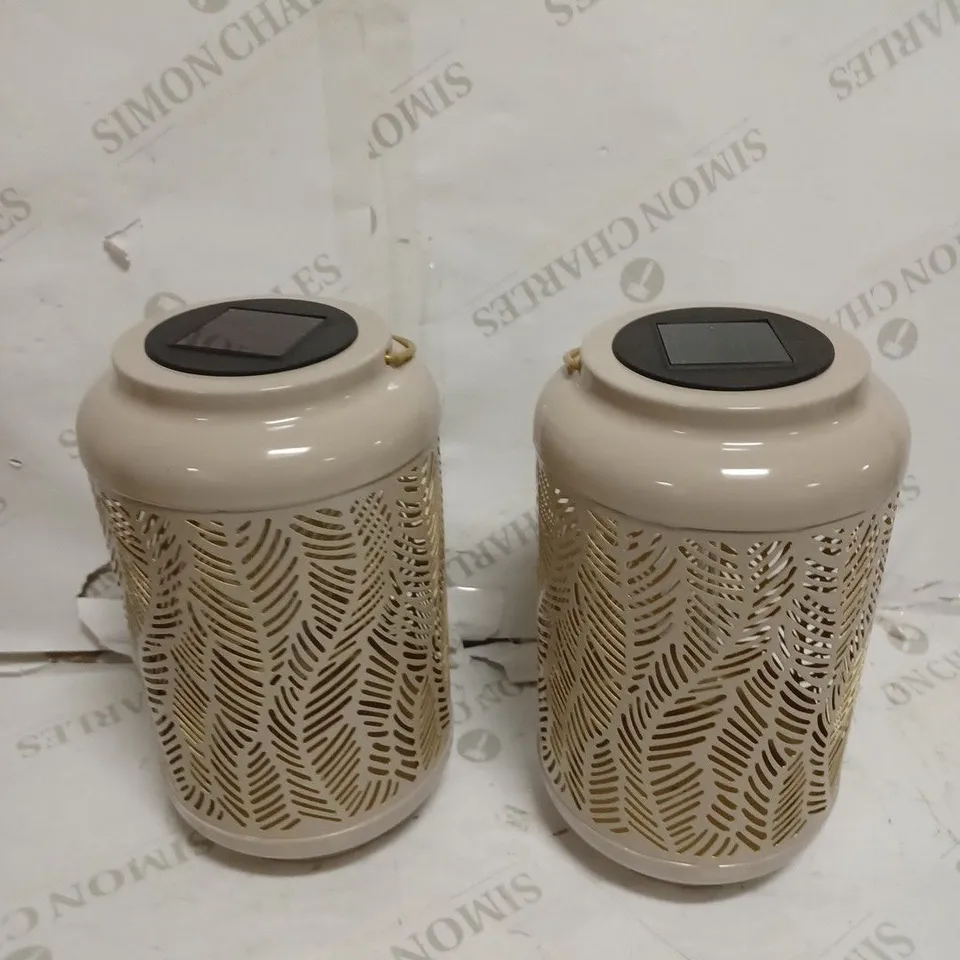 GARDEN REFLECTIONS SET OF 2 PATTERNED SOLAR LANTERNS, LEAF