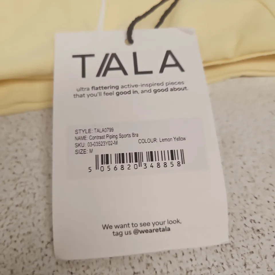 TALA CONTRAST PIPING SPORTS BRA - LEMON YELLOW - UK SIZE M