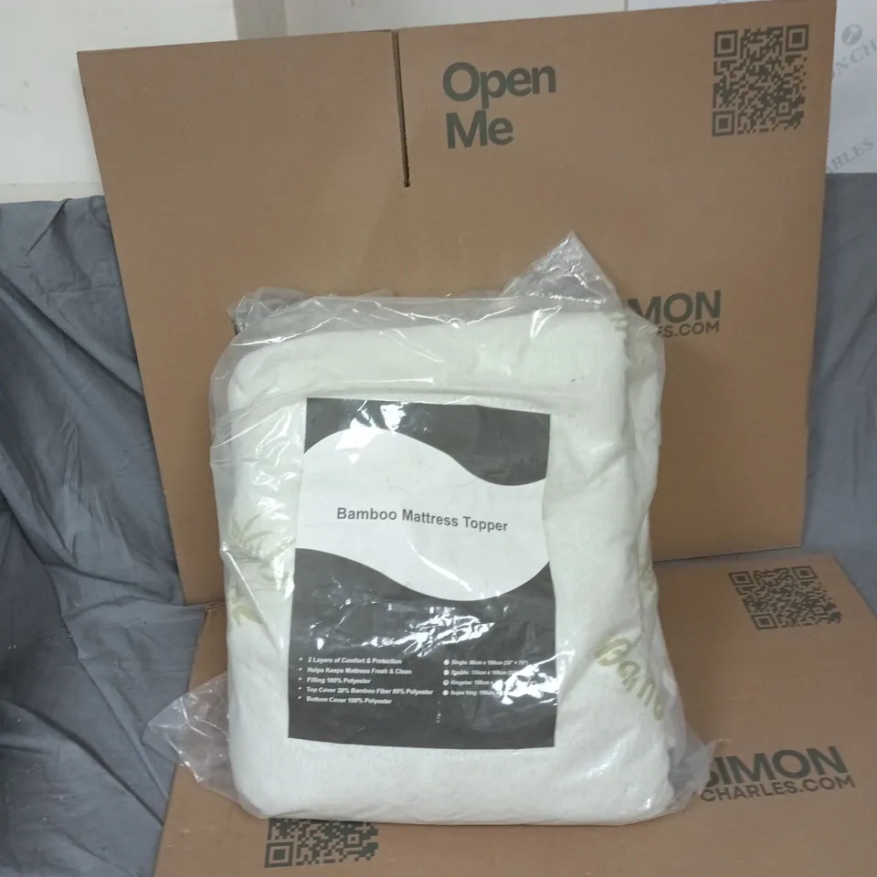 BAMBOO MATTRESS TOPPER – 2-LAYER, TOP COVER 20% BAMBOO FIBRE, 80% POLYESTER; SIZES: SINGLE, DOUBLE, KINGSIZE, SUPER KING