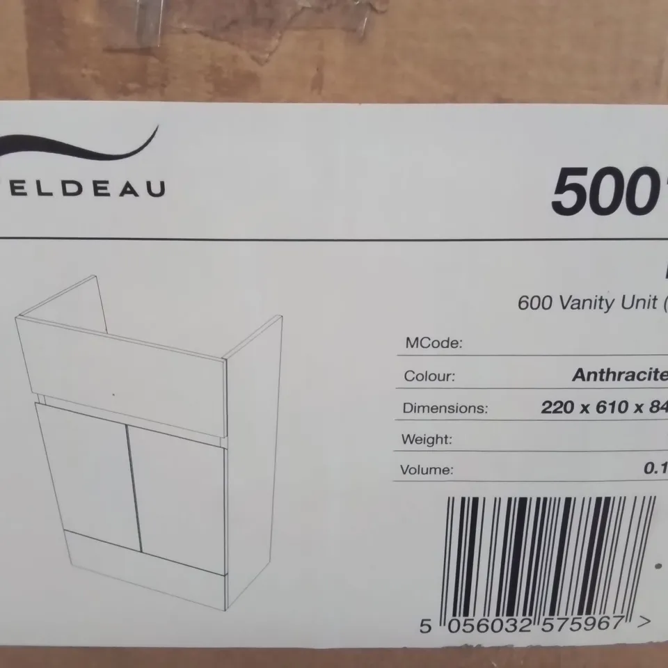 BOXED AS NEW VELDEAU LIANA 600 SLIM LINE VANITY UNIT IN ANTHRACITE GLOSS - 220X610X840MM