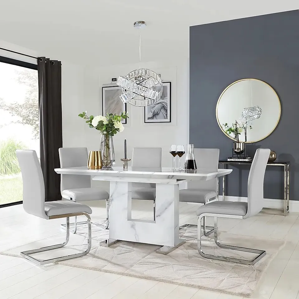 BOXED DESIGNER FLORENCE WHITE MARBLE EXTENDING DININGTABLE ( 2 BOXES)
