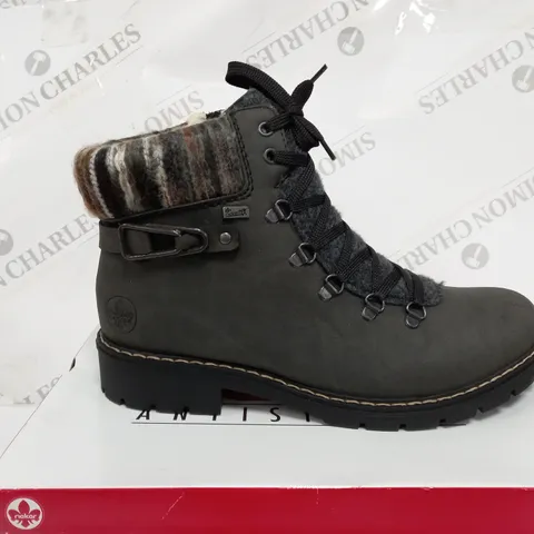 BOXED PAIR OF RIEKER MULTI CUFF HIKING BOOTS IN SIZE 8