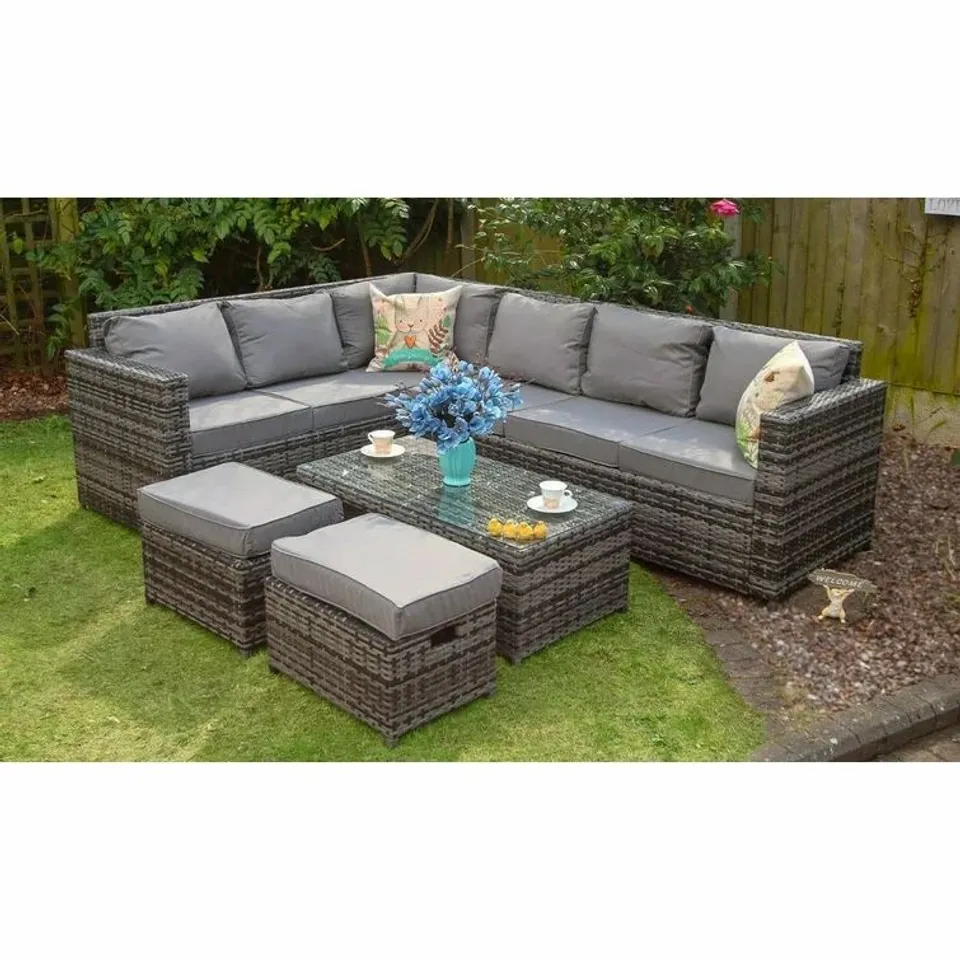 BOXED  AMBROSE 8 PERSON RATTAN SEATING GROUP WITH CUSHIONS (3 BOXES)