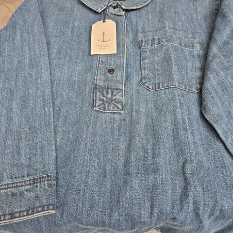 SEASALT CORNWALL LADIES DENIM HALF BUTTON SHIRT - SIZE 16 - BLUE