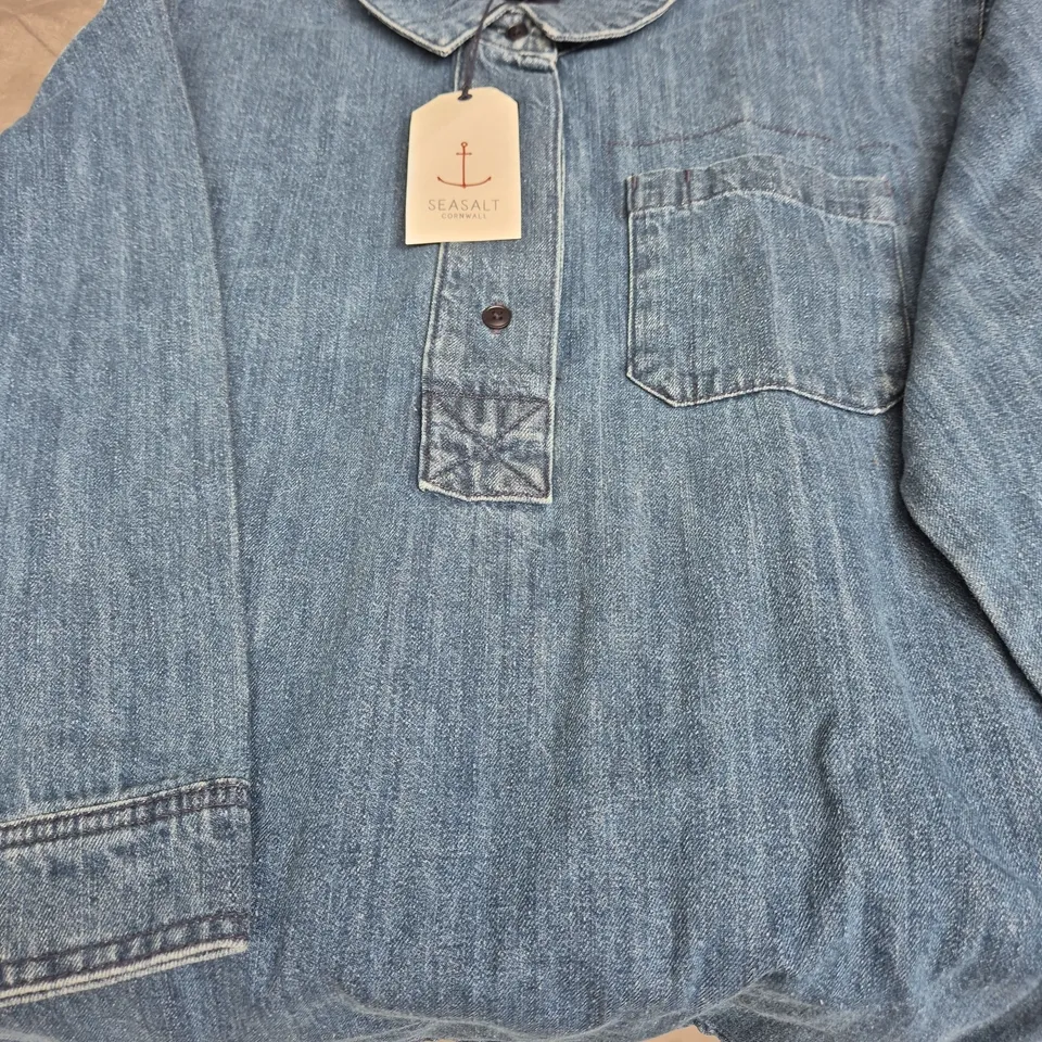 SEASALT CORNWALL LADIES DENIM HALF BUTTON SHIRT - SIZE 16 - BLUE