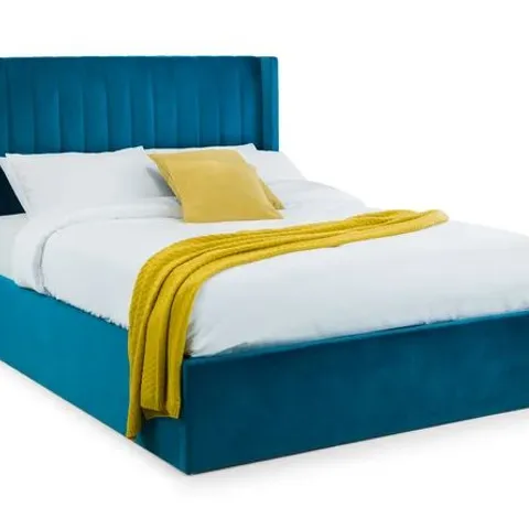 BOXED BOZRAH UPHOLSTERED OTTOMAN BED - TEAL // SIZE: 150cm KING (4 BOXES)