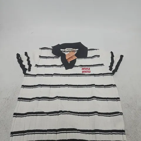 MIU MIU STRIPED KNIT TOP WITH BLACK COLLAR – SIZE UNSPECIFIED