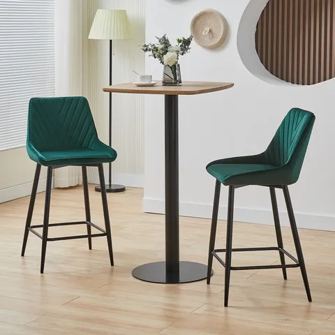 BOXED SET OF 2 LOURDES BAR STOOLS - GREEN VELVET