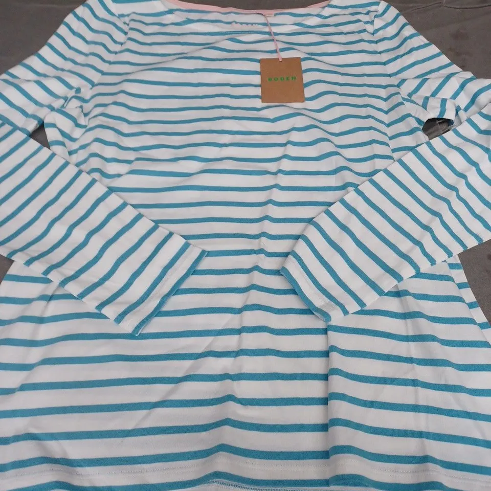 BODEN STRIPED LONG SLEEVE TOP, BLUE/WHITE - UK SIZE 12