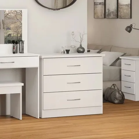 BOXED NEVADA 3 DRAWER CHEST - WHITE GLOSS (1 BOX)