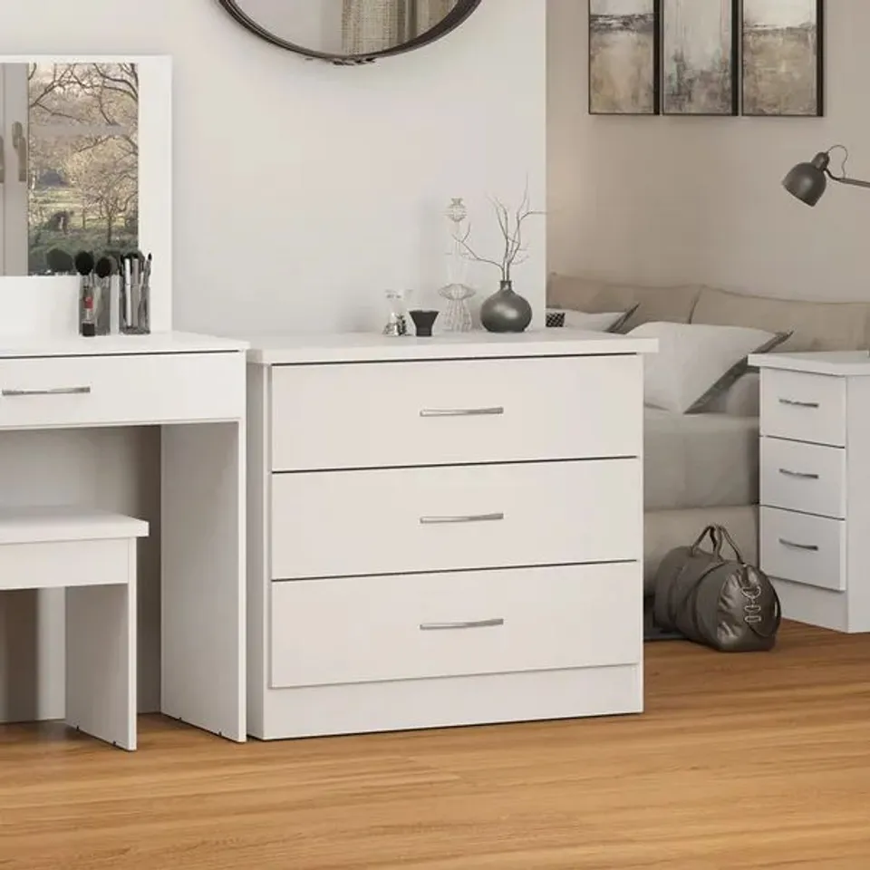 BOXED NEVADA 3 DRAWER CHEST - WHITE GLOSS (1 BOX)