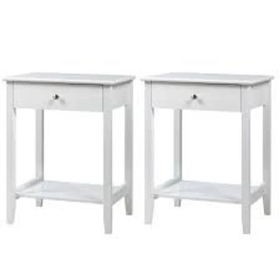BOXED COSTWAY SET OF 2 BEDSIDE COUCH SOFA TABLE WITH SLIDING DRAWER - WHITE