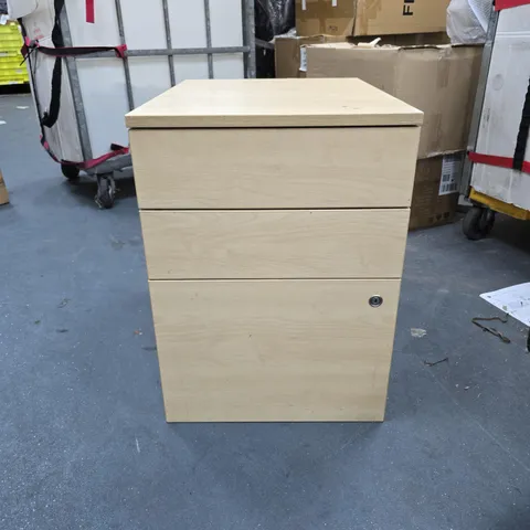 LIGHT WOOD 3-DRAWER FILING CABINET WITH LOCK