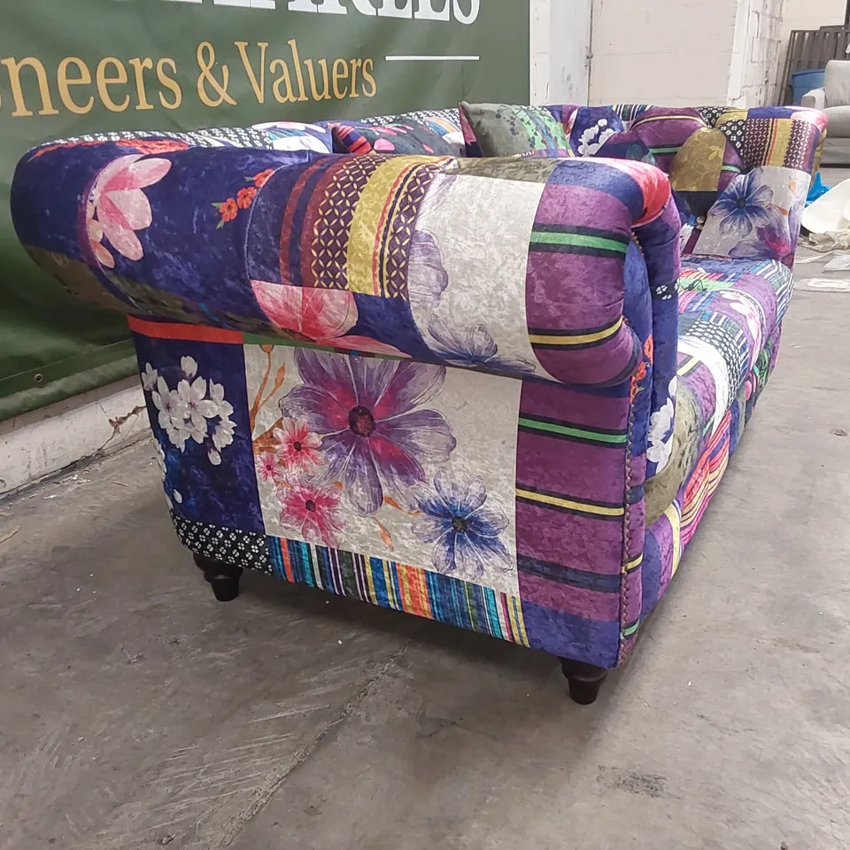 QUALITY DESIGNER CAMAURY VELVET PATCHWORK SOFA RRP £1299.99