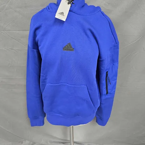 ADIDAS FLEECE LINED HOODIE IN BLUE SIZE S