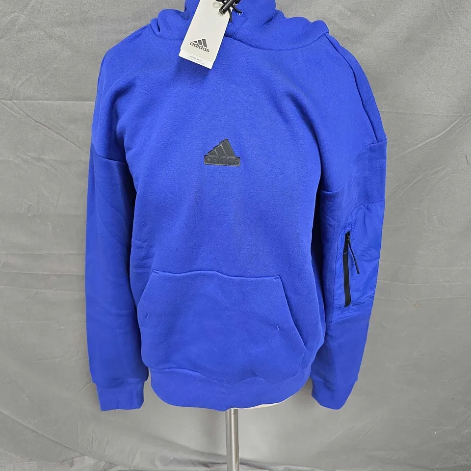 ADIDAS FLEECE LINED HOODIE IN BLUE SIZE S