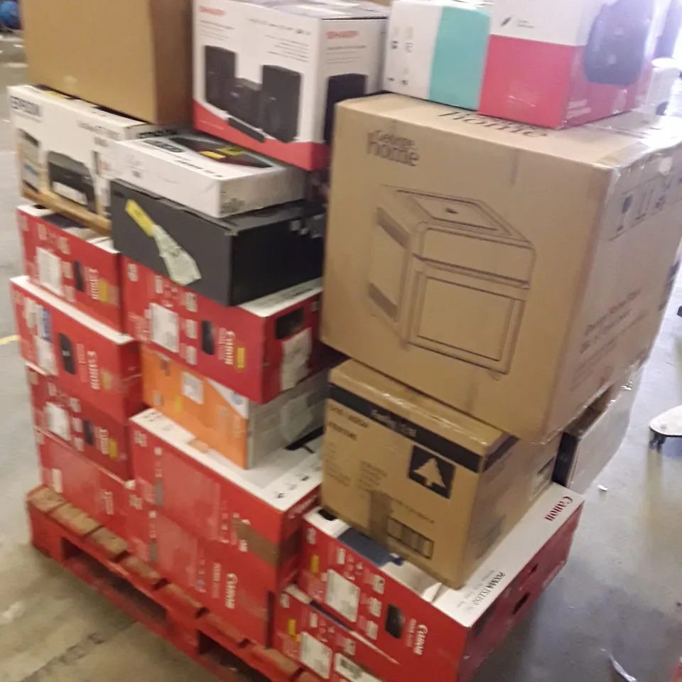 PALLET OF ASSORTED ELECTRONIC PRODUCTS INCLUDING PRINTERS, DVD PLAYER, CD BOOMBOXES, BLUETOOTH RADIO