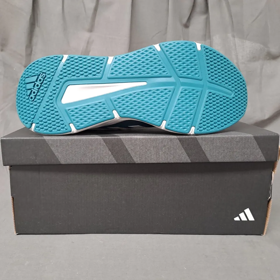 BOXED PAIR OF ADIDAS GALAXY 6 SHOES IN DARK TEAL/LIME GREEN UK SIZE 8