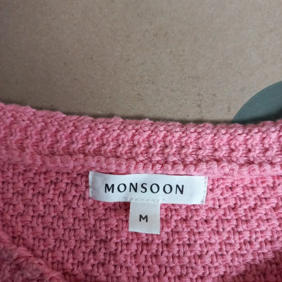 MONSOON PINK KNITTED CARDIGAN – SIZE M
