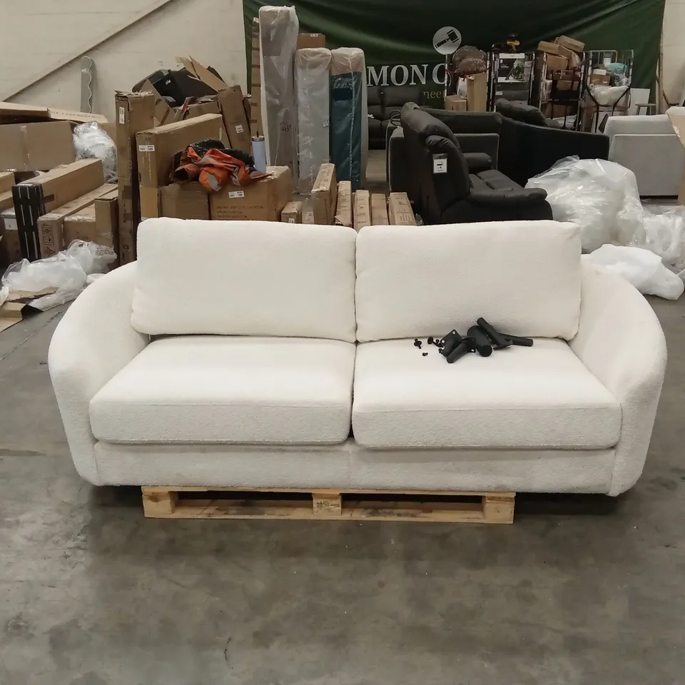 MAE 3 SEATER SOFA, CURVED IVORY BOUCLE FABRIC IVORY