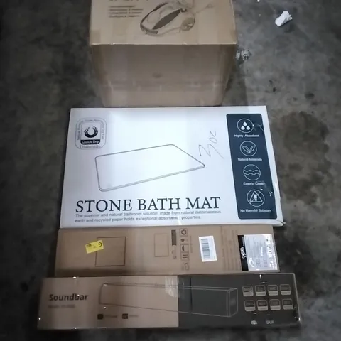 PALLET OF HOUSEHOLD ITEMS TO INCLUDE SOUNDBAR, STORAGE RACK, STONE BATH MAT, STEAM CLEANER AND OTHER ASSORTED ITEMS...