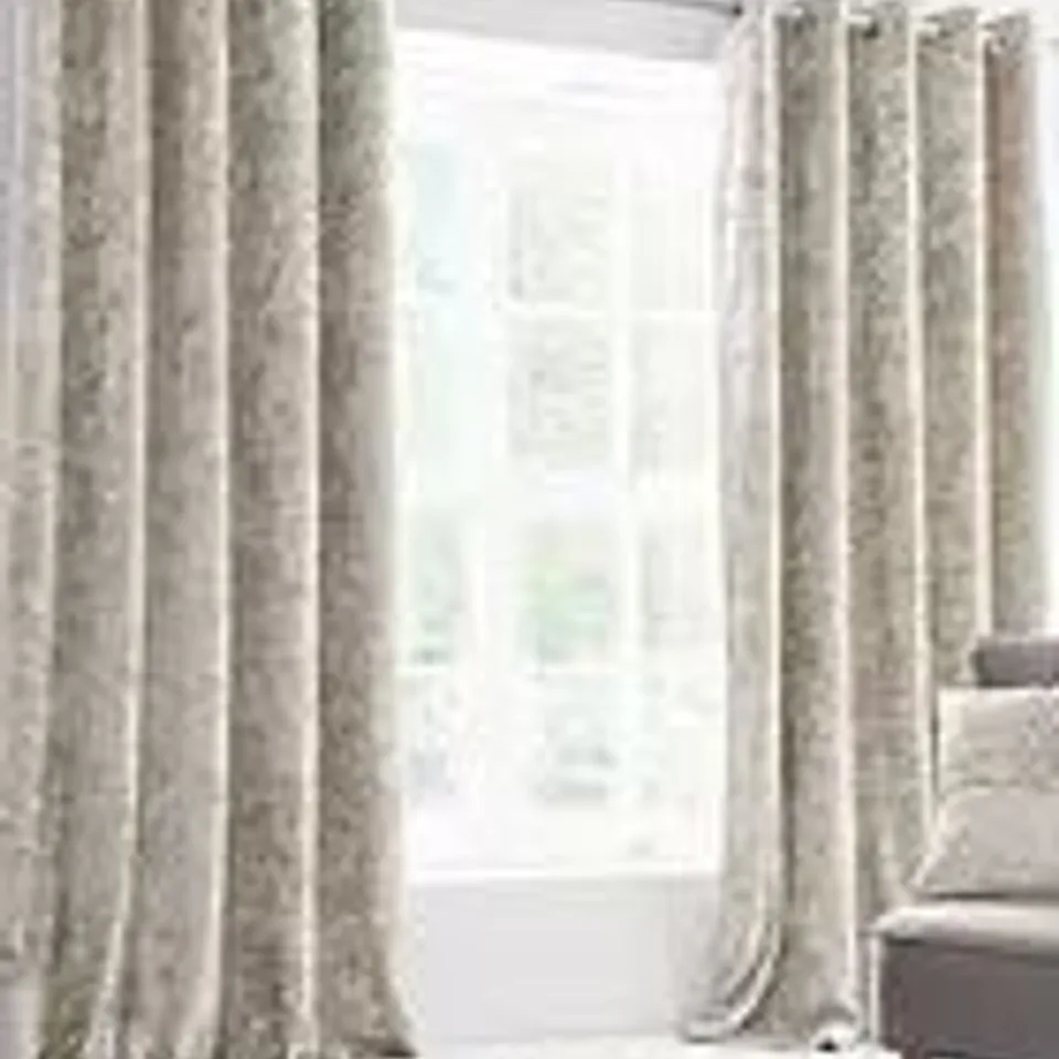 CATHERINE LANSFIELD CRUSHED VELVET EYELET CURTAINS - NATURAL - (66 X 90")