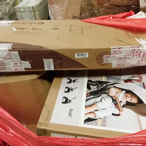 PALLET OF ASSORTED PRODUCTS INCLUDING JOIE FINITI OYSTER BABY STROLLER, COMPUTER DESK