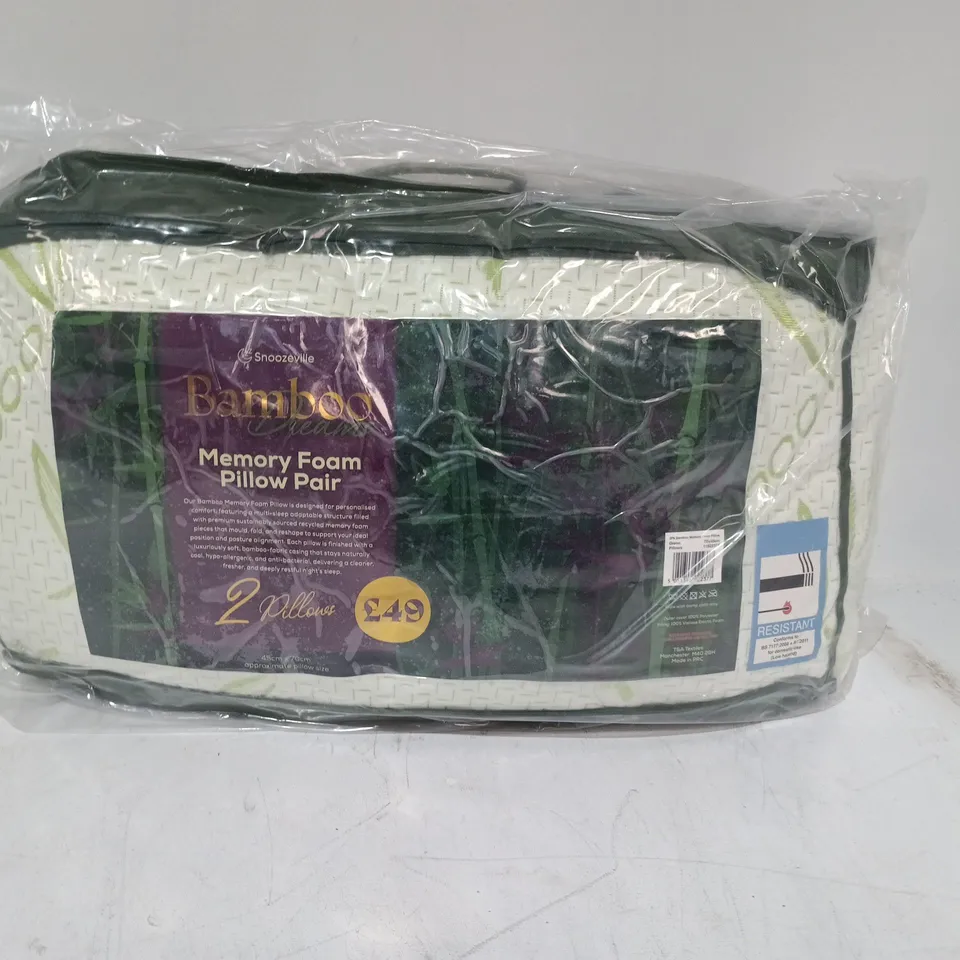 BAGGED SNOOZEVILLE BAMBOO DREAMS MEMORY FOAM PILLOW PAIR