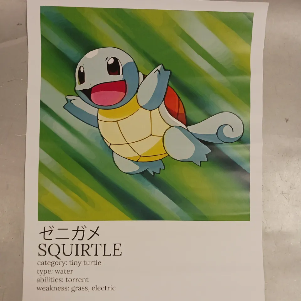 POKÉMON KANTO STARTERS BULBASAUR, CHARMANDER, AND SQUIRTLE ART PRINTS