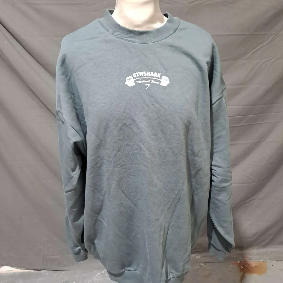 GYMSHARK WORKOUT GEAR OVERSIZED SWEATSHIRT IN GREY/GREEN SIZE S