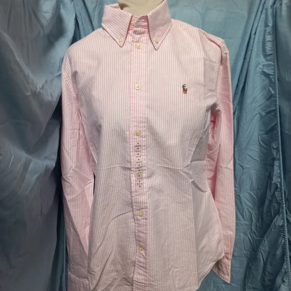 RALPH LAUREN POLO SHIRT – PINK STRIPE, SLIM FIT, UK M