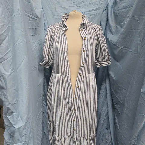ME+EM CHEESECLOTH STRIPE MIDI SHIRT DRESS IN NAVY/WHITE SIZE UK 12