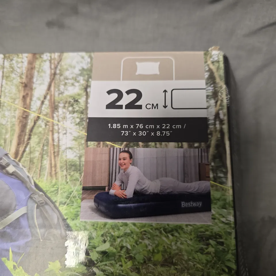 BESTWAY 22 CM DEEP INFLATABLE AIR MATTRESS – 1.85M X 0.76M X 0.22M (BOXED)