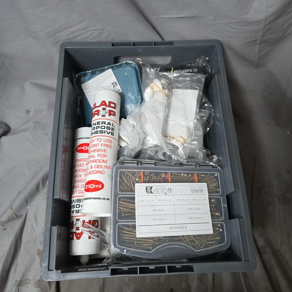 TOTE OF HARDWARE/DIY EQUIPMENT APPROXIMATELY 10