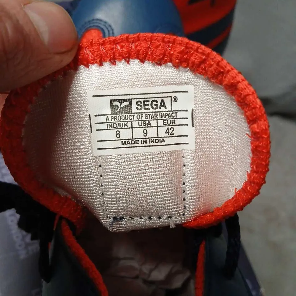 QUIVE LONDON HIGH-TOP TRAINERS, BLUE & ORANGE – UK 8 (EU 42)