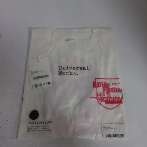 BAGGED UNIVERSAL WORKS SINGLE JERSEY CHARITY FOOTBALL TEE IN WHITE - LARGE