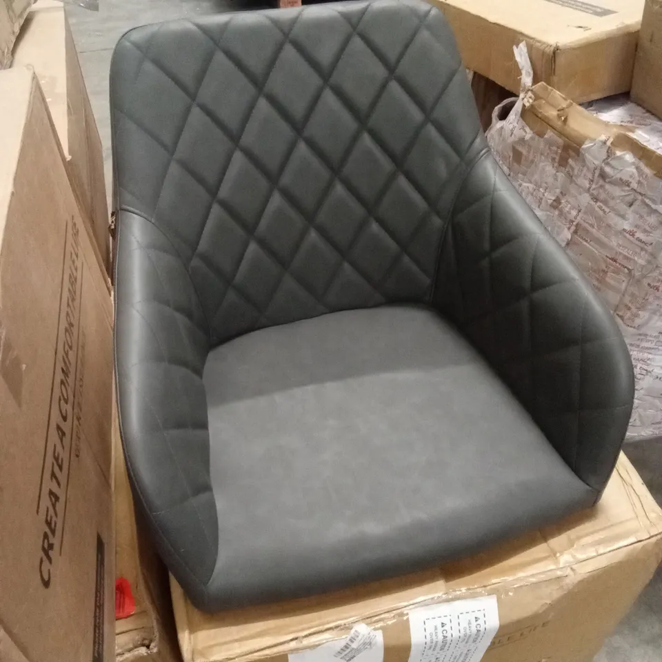 BOXED SET OF 2 GREY FAUX LEATHER DINING CHAIRS
