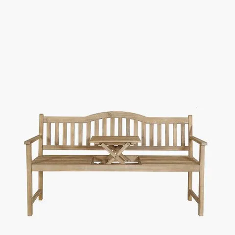 BOXED PACIFIC LIFESTYLE RICHMOND LIGHT TEAK OUTDOOR BENCH WITH POP UP TABLE (1 BOX)