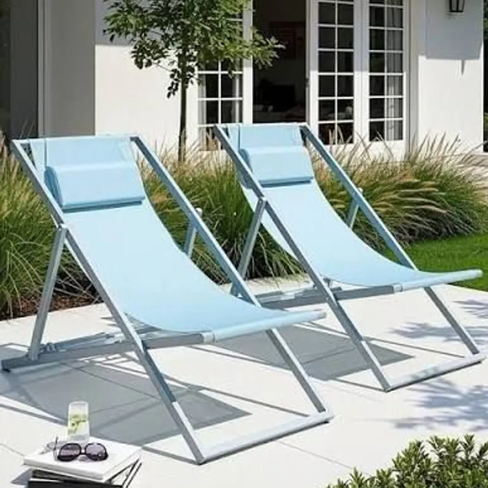 BOXED AMALFI SET 2 FOLDING CHAIRS- GREY/BLUE