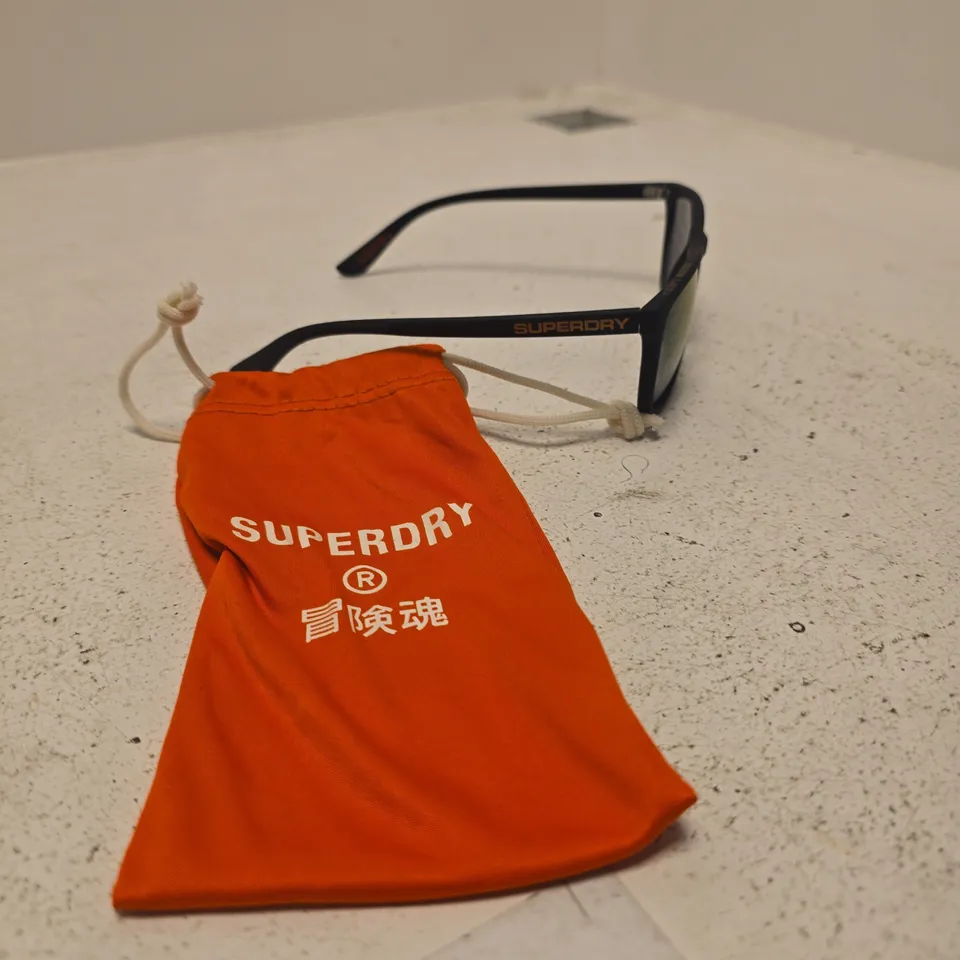 SUPERDRY SUNGLASSES, BLACK FRAME, WITH ORANGE POUCH