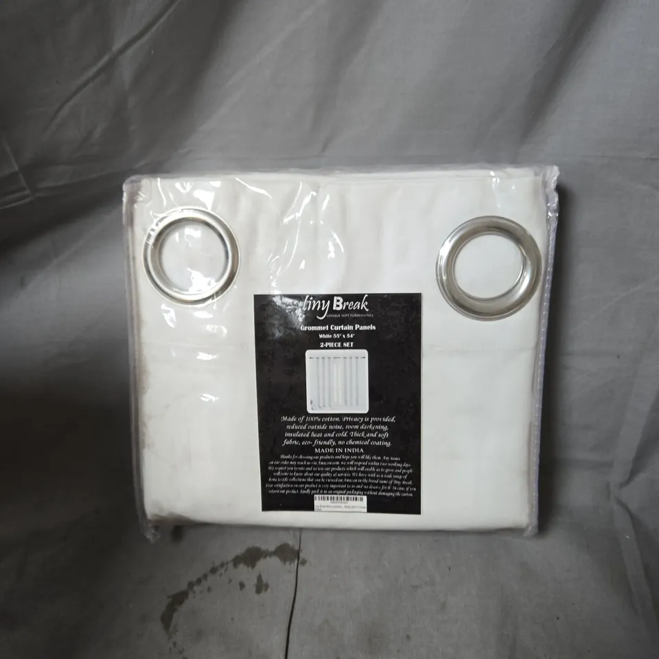 BOX OF APPROXIMATELY 8 X TINY BREAK WHITE GROMMET CURTAIN PANELS – 2-PIECE SET 