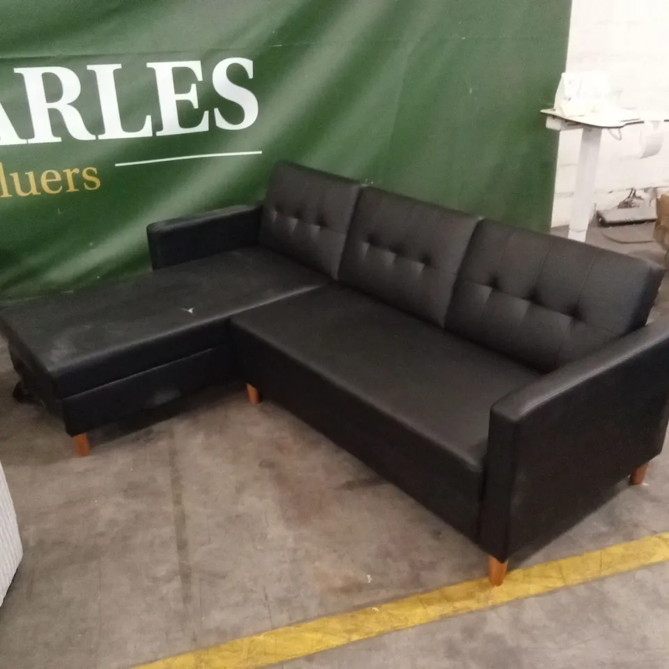 DESIGNER BLACK PU LEATHER CHAISE SOFA