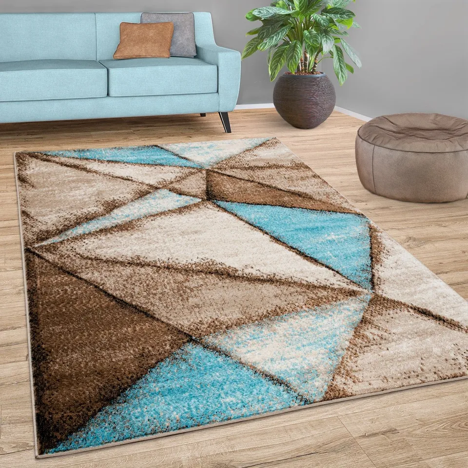 BRAND NEW BAGGED PACO METRO TRIANGULAR PATTERN RUG - BROWN/BLUE // SIZE: 80 X 150cm